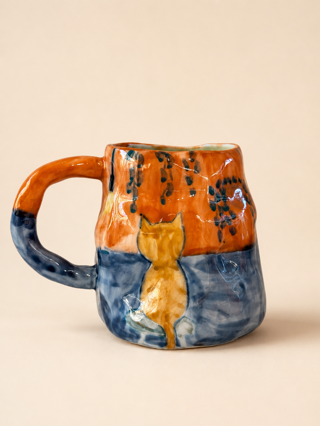 Grumpy Black Cat Hand‑Sculpted Mug