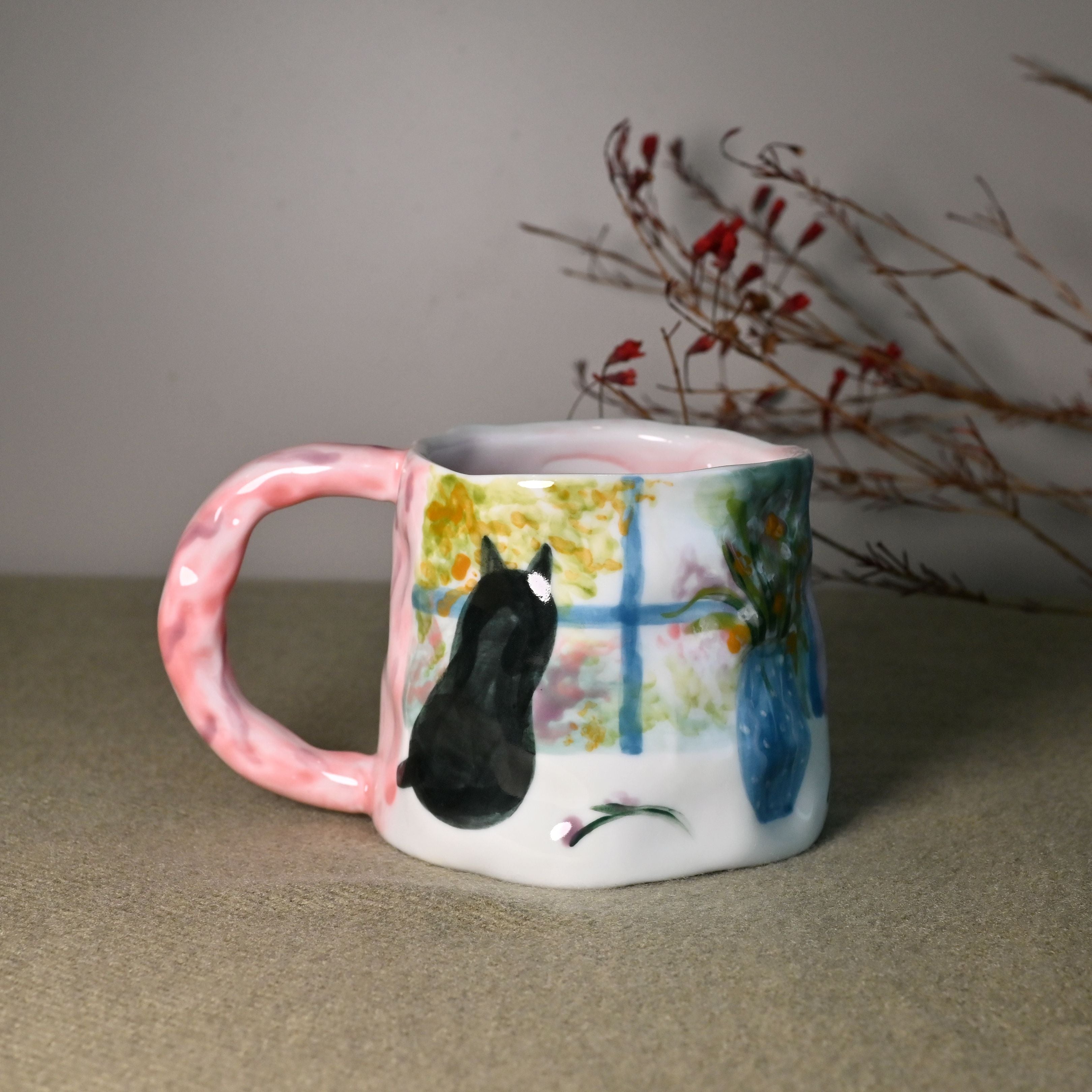 Handmade Ceramic Mug – Window Cat