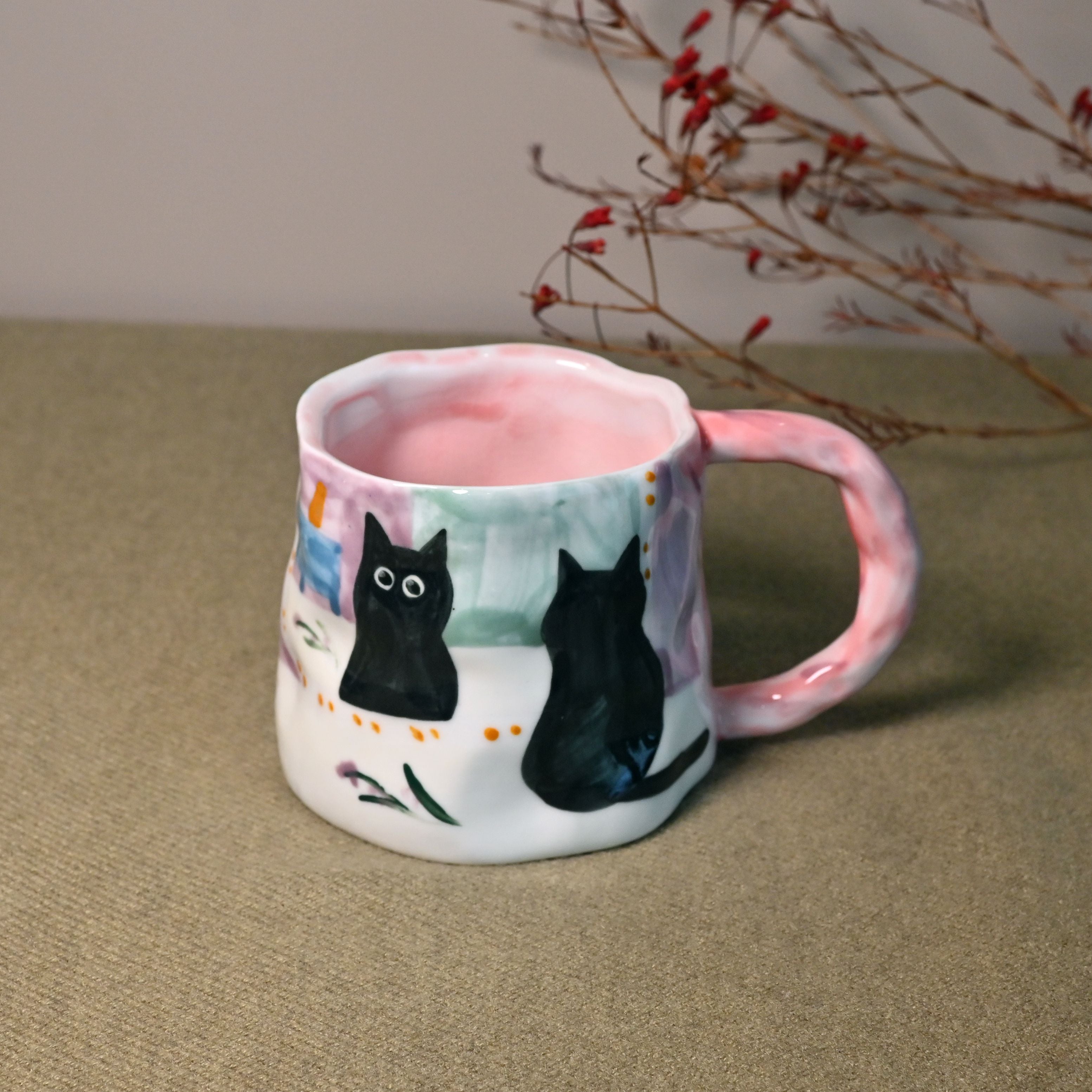 Handmade Ceramic Mug – Window Cat