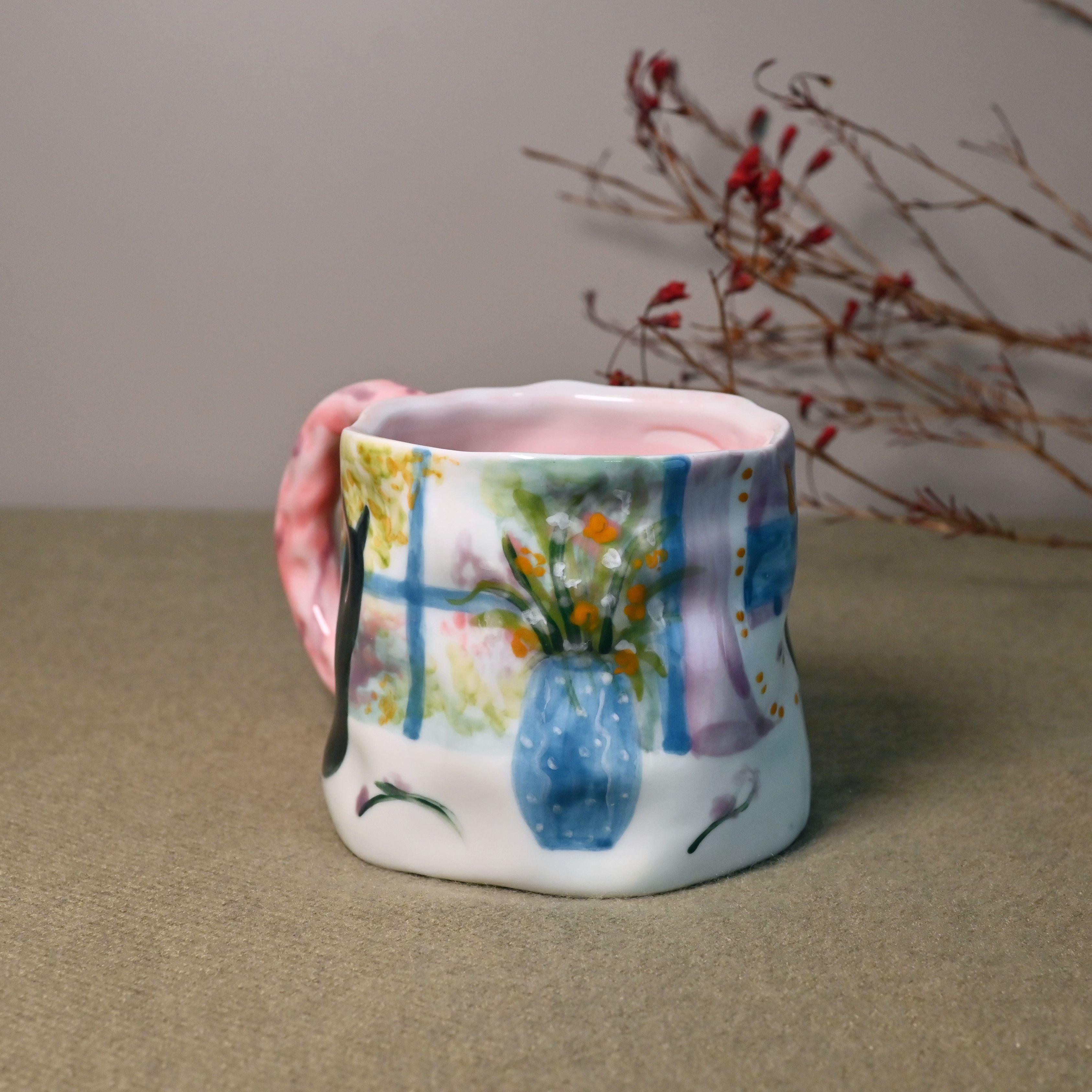 Handmade Ceramic Mug – Window Cat