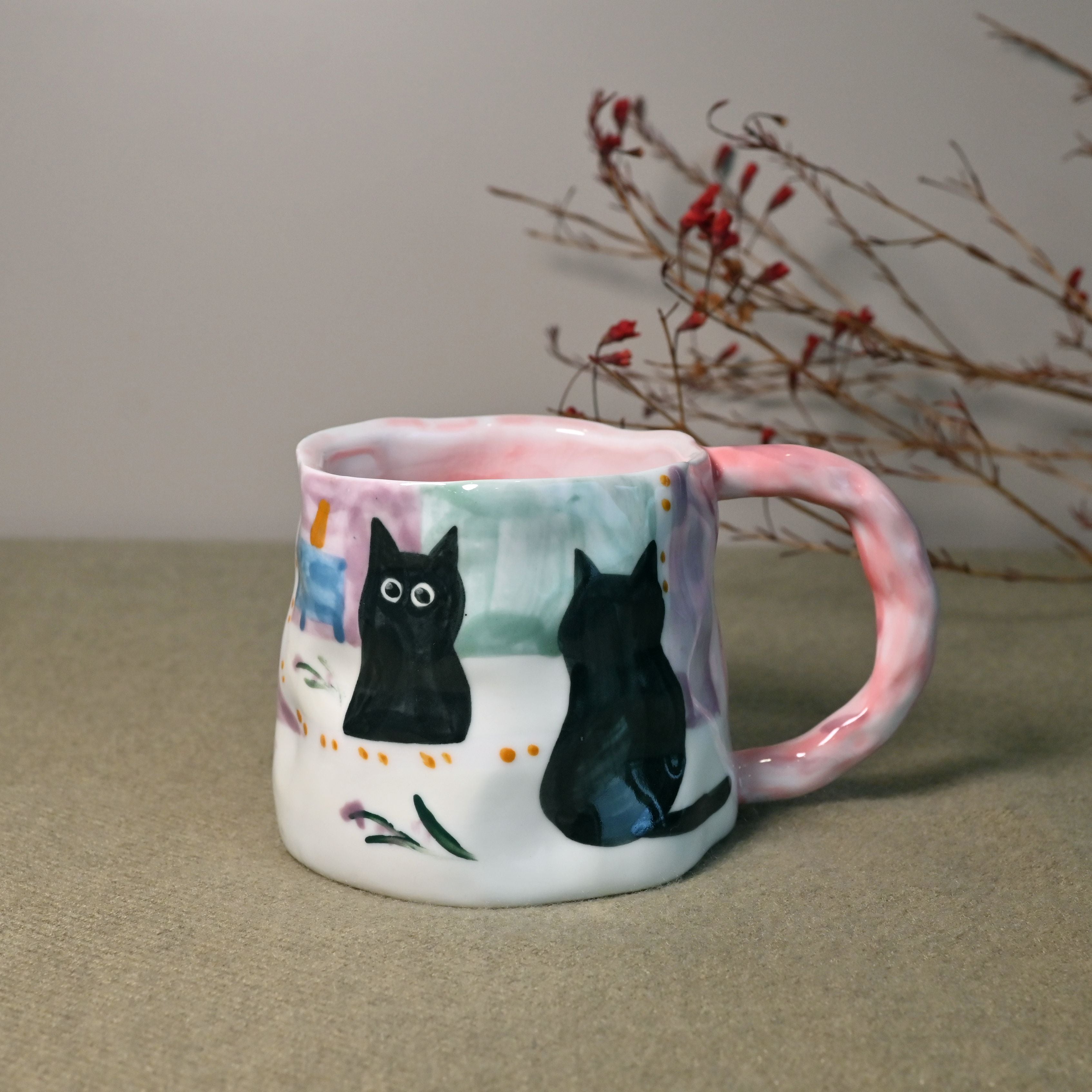 Handmade Ceramic Mug – Window Cat