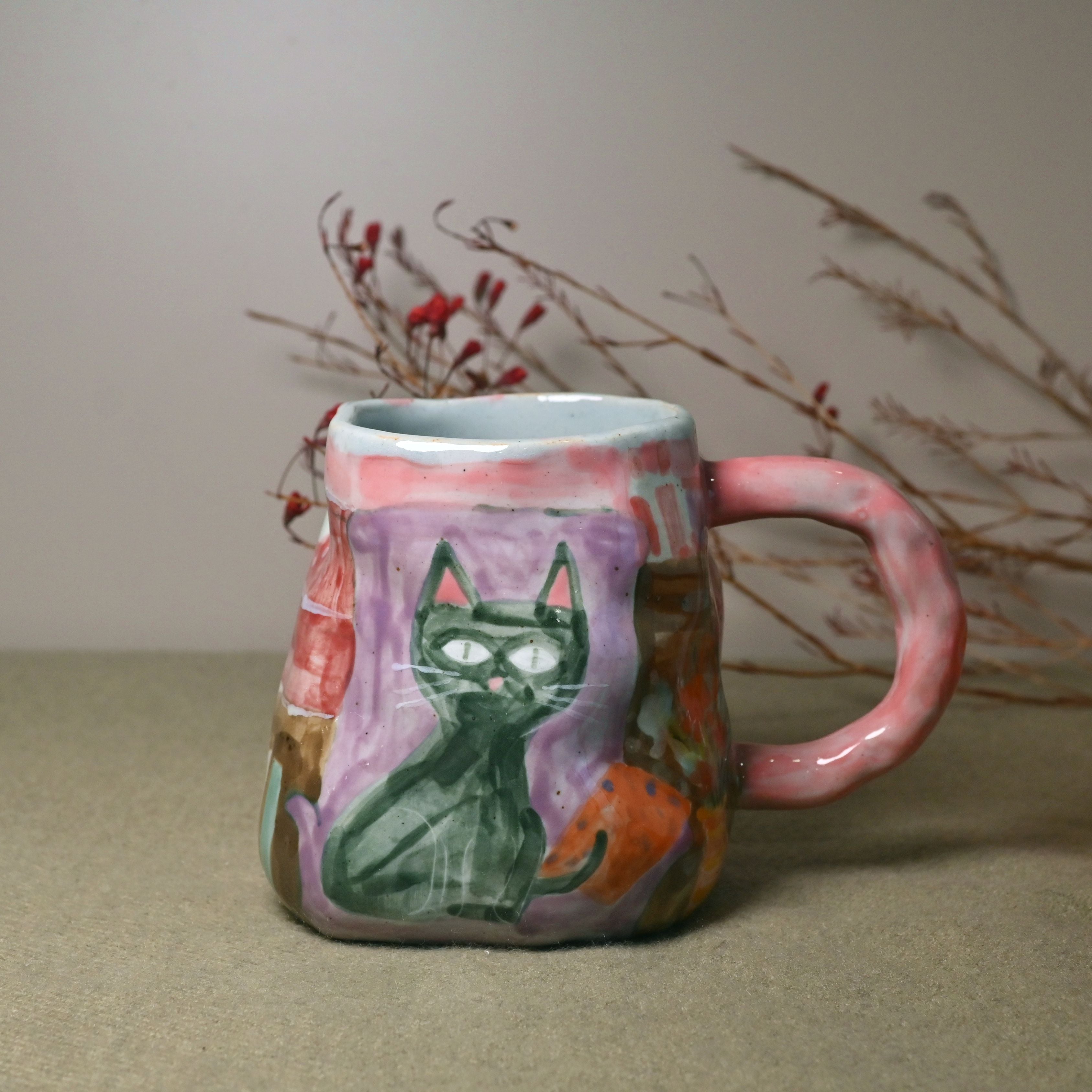 Handmade Ceramic Mug – Cozy Cat Days Collection