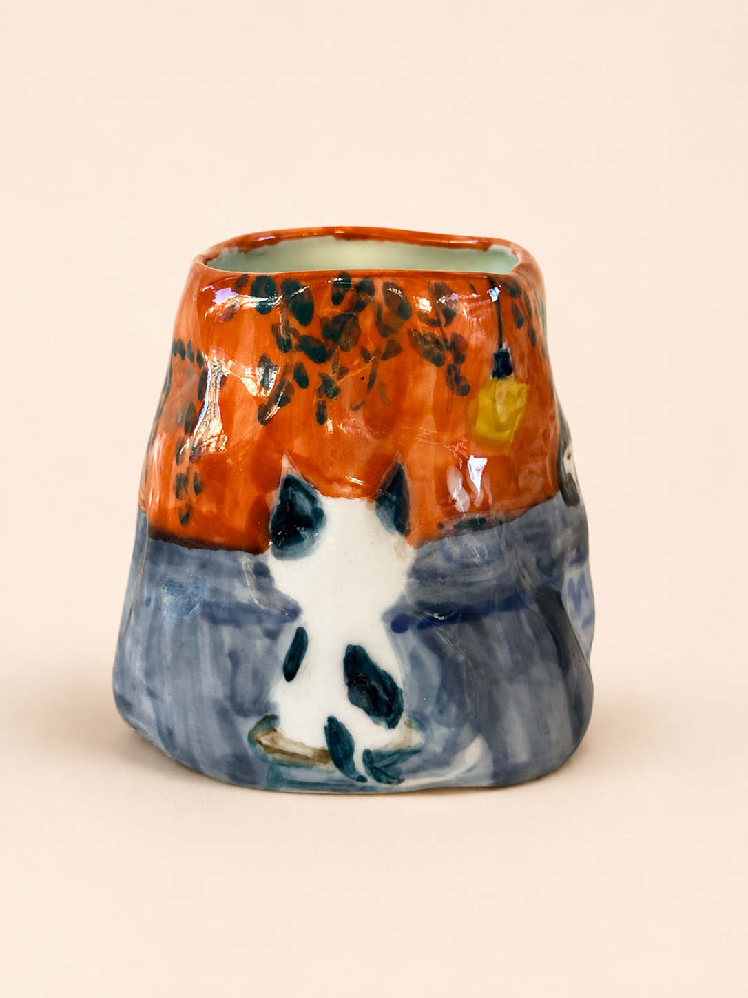 Grumpy Black Cat Hand‑Sculpted Mug