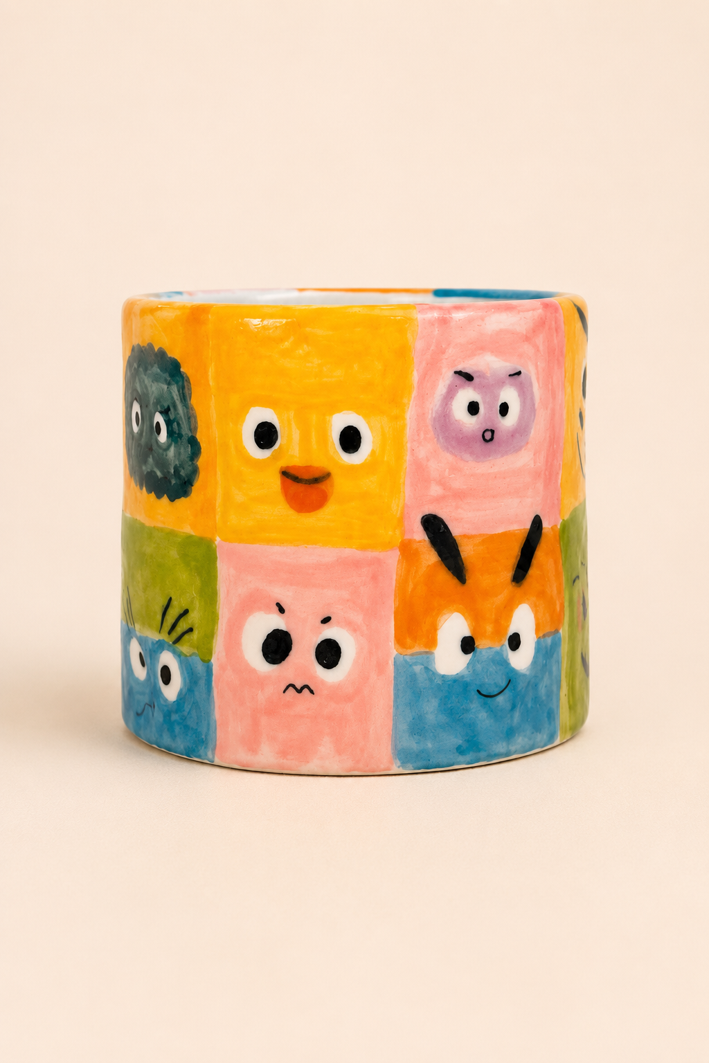Little Monster Grid Hand‑Painted Ceramic Mug