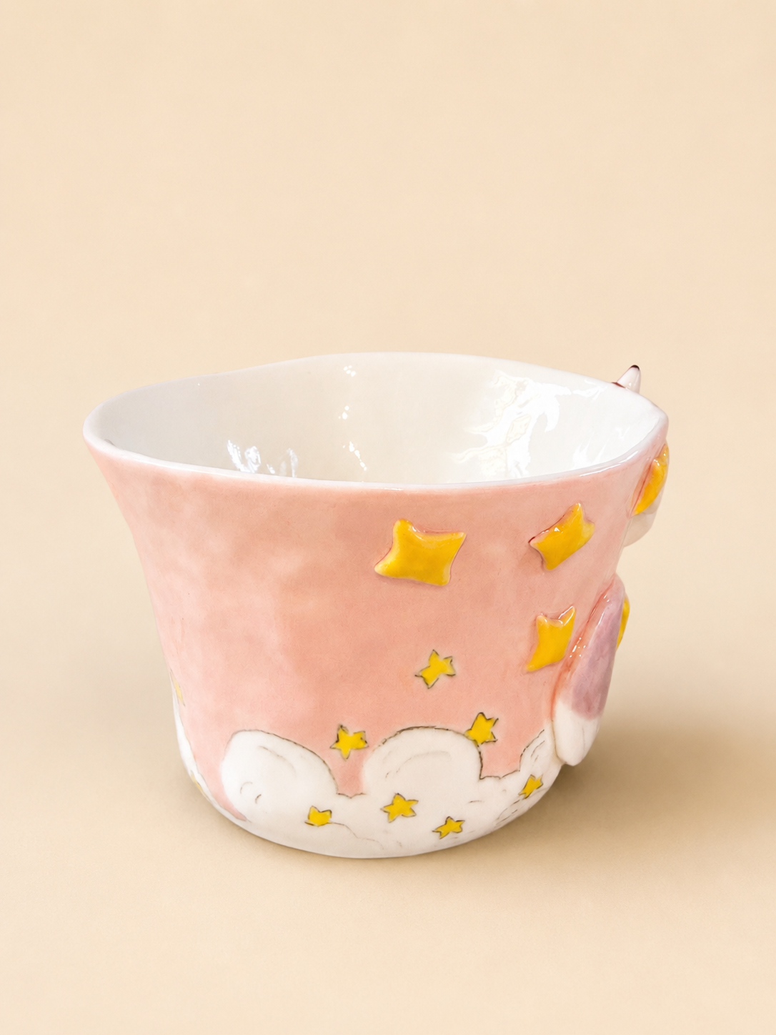 Pink Whale 3‑D Fox & Rabbit Hand‑Sculpted Mug