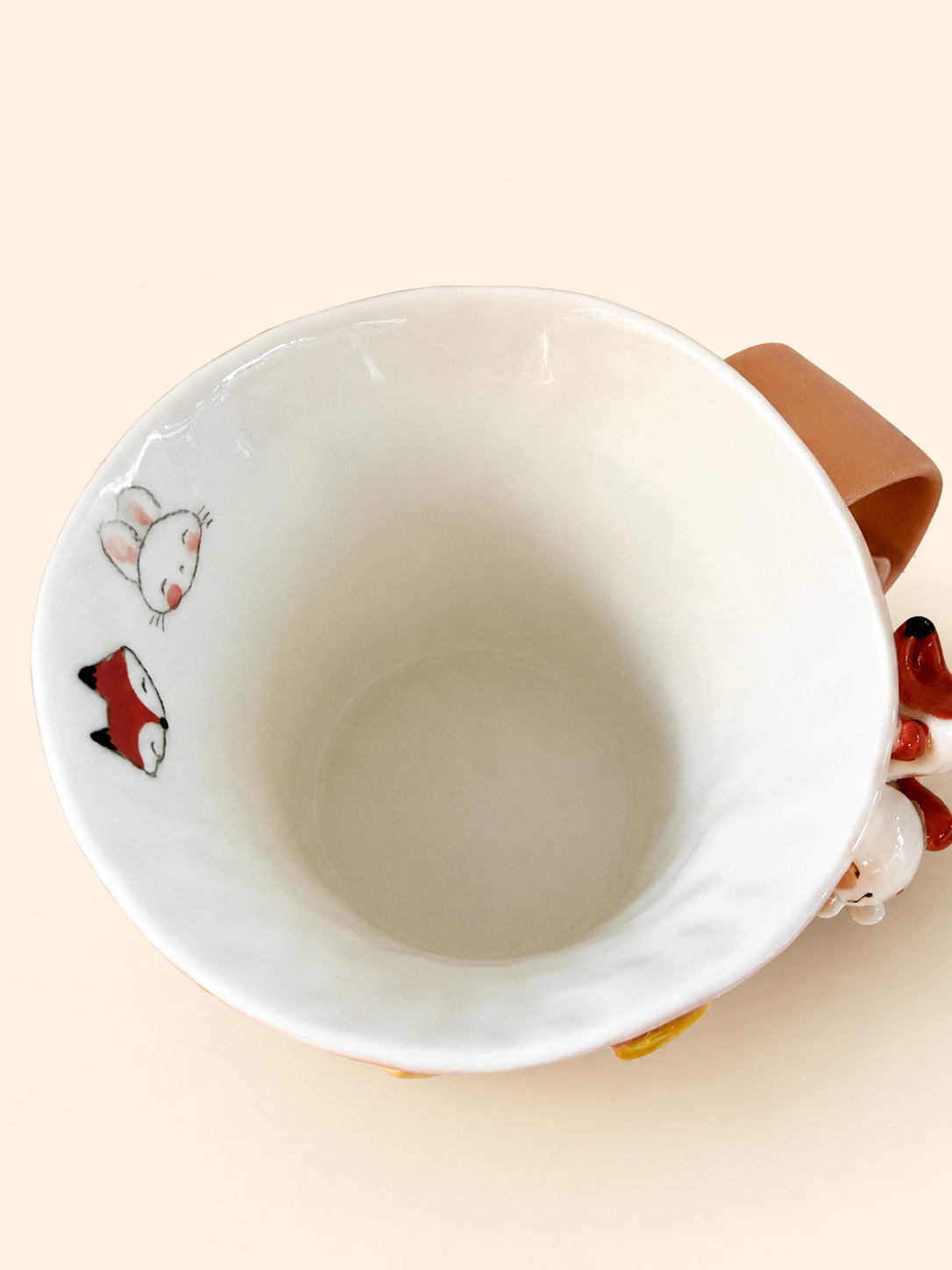 Pink Whale 3‑D Fox & Rabbit Hand‑Sculpted Mug