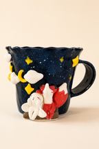 Starry‑Night 3D Fox & Rabbit Hand‑Sculpted Mug