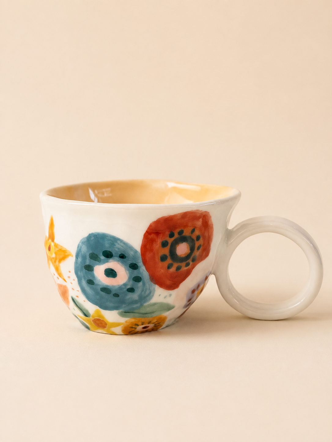 Hand‑Painted Floral Ceramic Mug