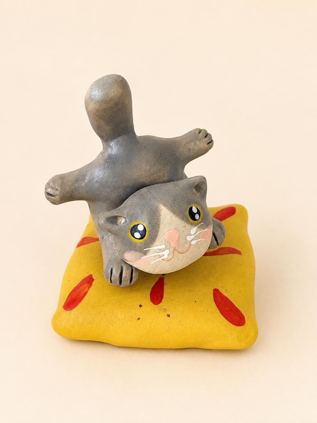 Handmade Ceramic Cat Spinner Figurine | Desk Decor Gift
