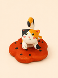 Handmade Ceramic Calico Cat Spinner Figurine | Desk Decor Gift
