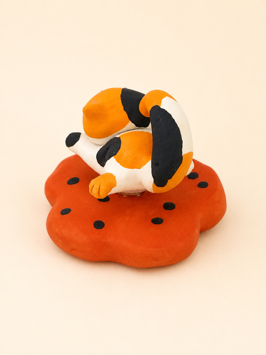 Handmade Ceramic Calico Cat Spinner Figurine | Desk Decor Gift