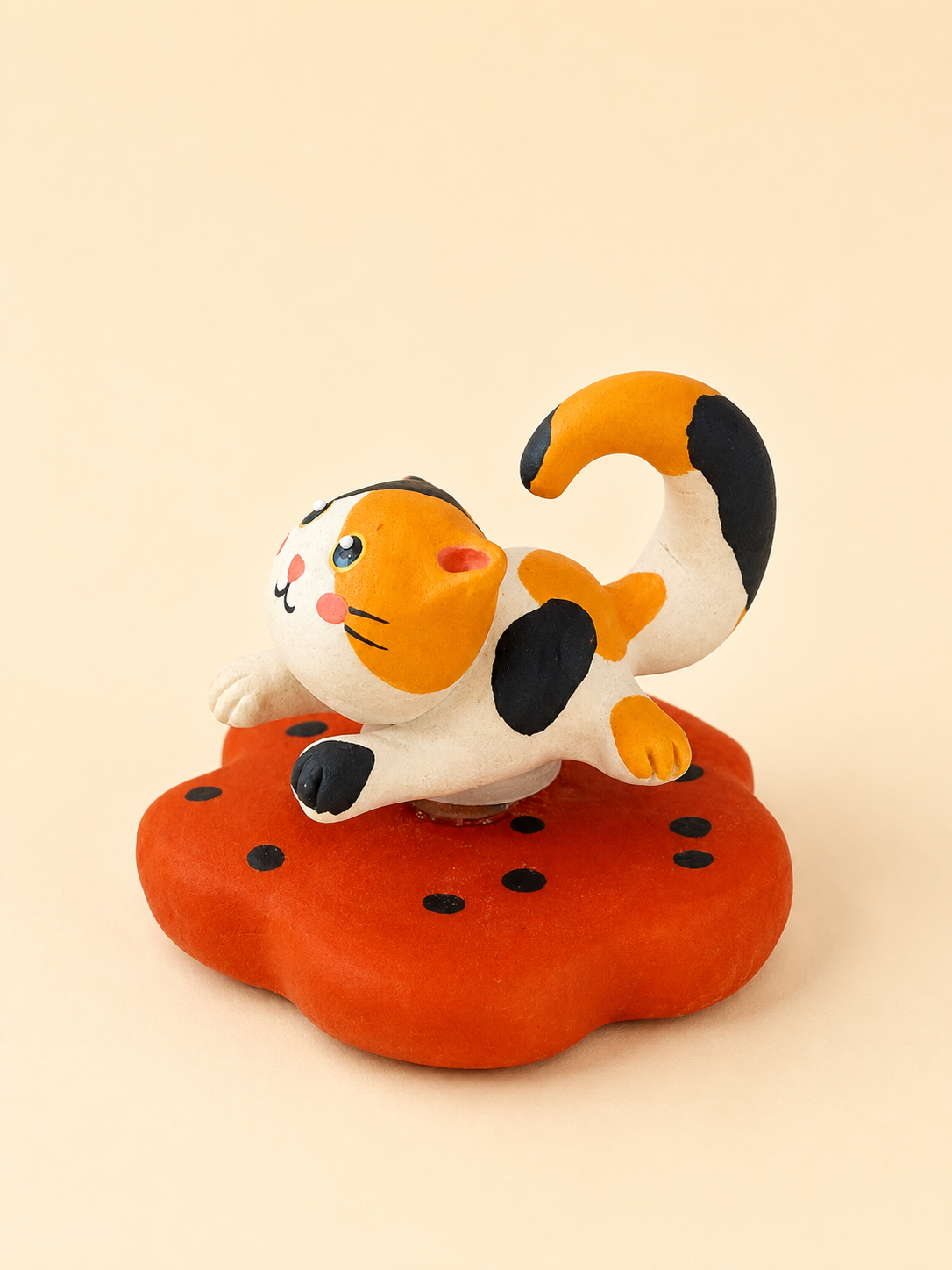 Handmade Ceramic Calico Cat Spinner Figurine | Desk Decor Gift