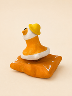 Handmade Ceramic Dog Spinner Figurine with Yellow Hat | Desk Decor Gift