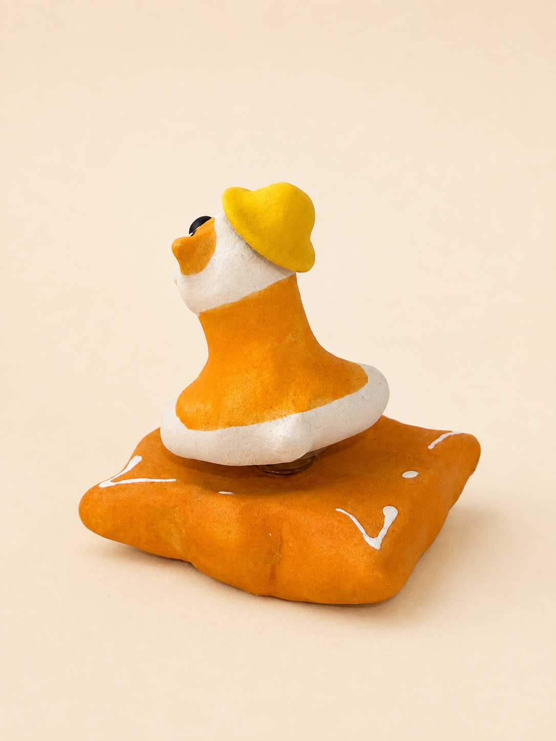 Handmade Ceramic Dog Spinner Figurine with Yellow Hat | Desk Decor Gift