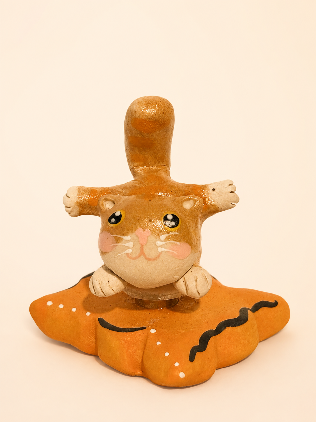 Handmade Ceramic Ginger Cat Spinner Figurine | Desk Decor Gift