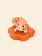 Handmade Ceramic Peach‑Orange Striped Cat Spinner Figurine | Desk Decor Gift