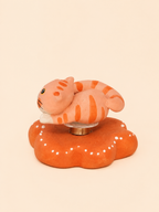 Handmade Ceramic Peach‑Orange Striped Cat Spinner Figurine | Desk Decor Gift