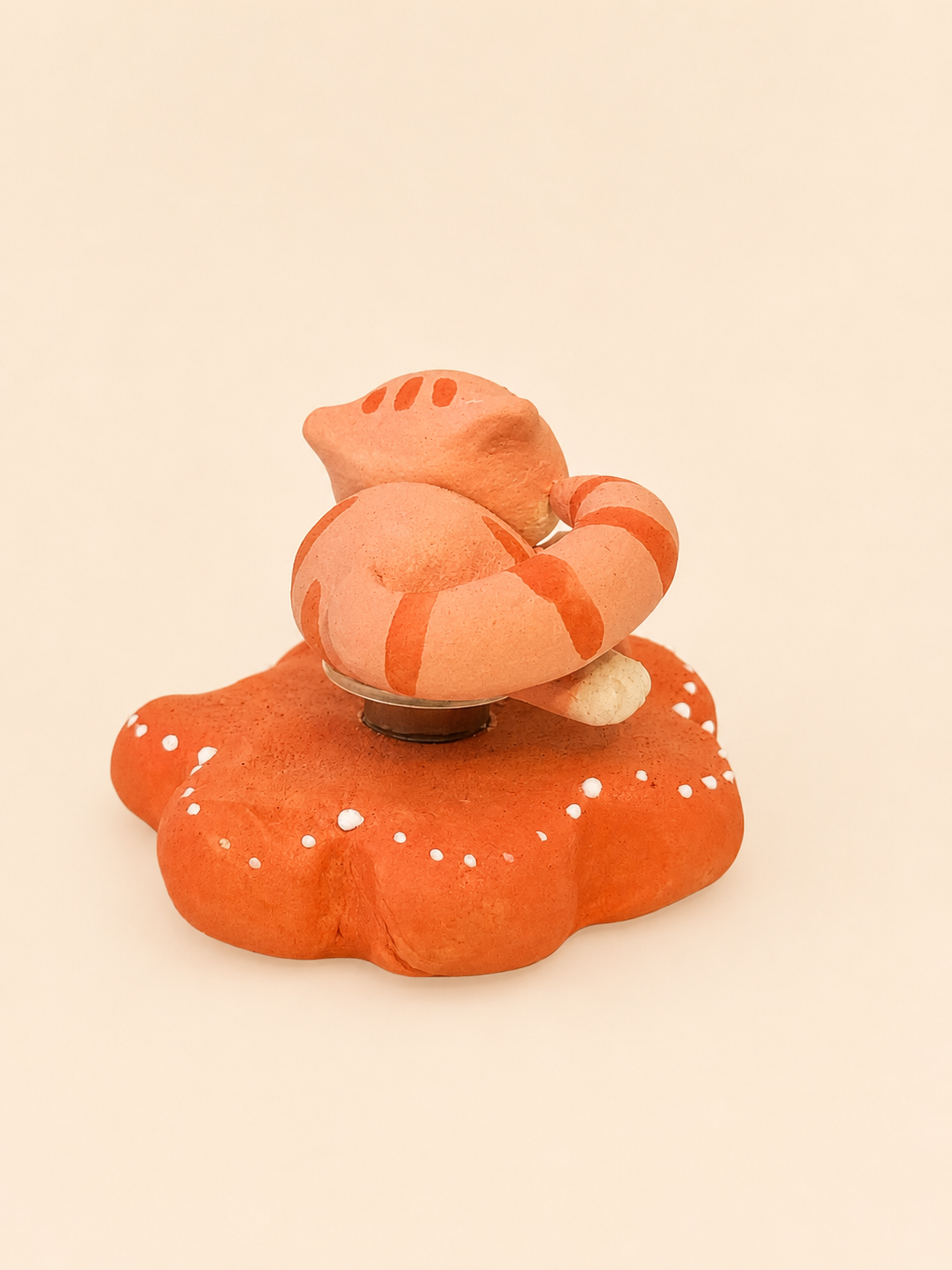 Handmade Ceramic Peach‑Orange Striped Cat Spinner Figurine | Desk Decor Gift