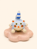 Handmade Ceramic Light‑Blue Striped Cat Spinner Figurine | Desk Decor Gift