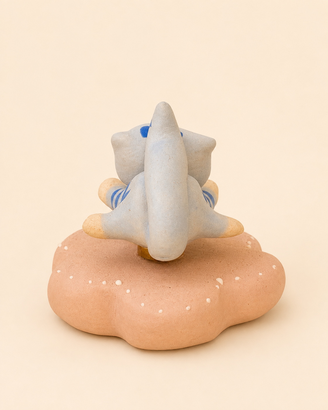 Handmade Ceramic Light‑Blue Striped Cat Spinner Figurine | Desk Decor Gift