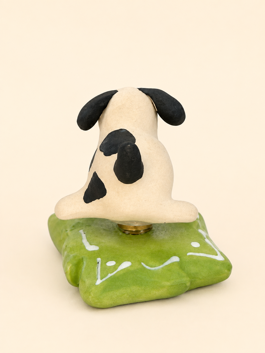 Handmade Ceramic Black‑White Spot Dog Spinner Figurine | Desk Decor Gift