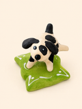 Handmade Ceramic Black‑White Spot Dog Spinner Figurine | Desk Decor Gift